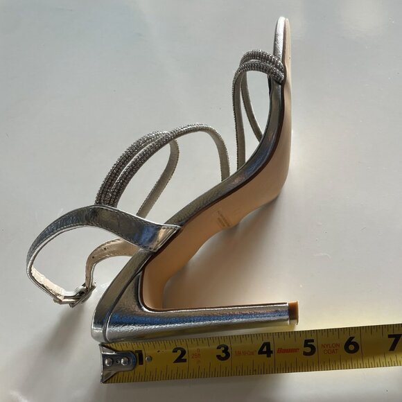 Silver Rhinestone Strappy Heels - Sparkling Square Toe - Picture 2 of 4